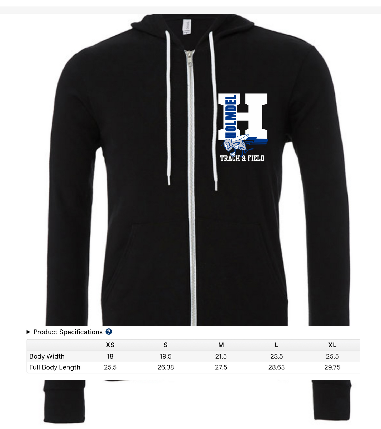 Holmdel Track & Field Bella Canvas full zip sweatshirt