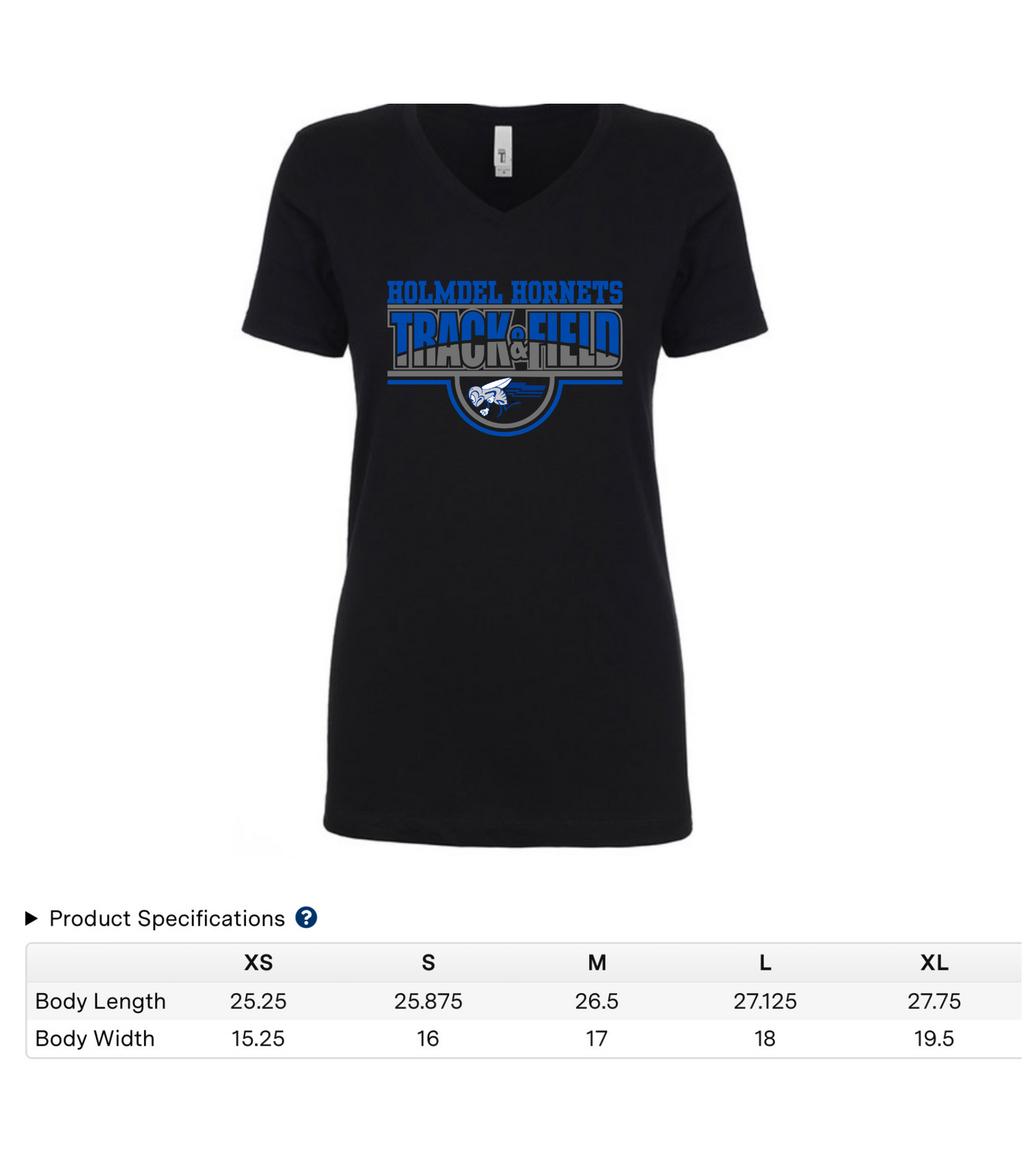 Holmdel Track & Field Women’s V neck T Shirt Spring 2024