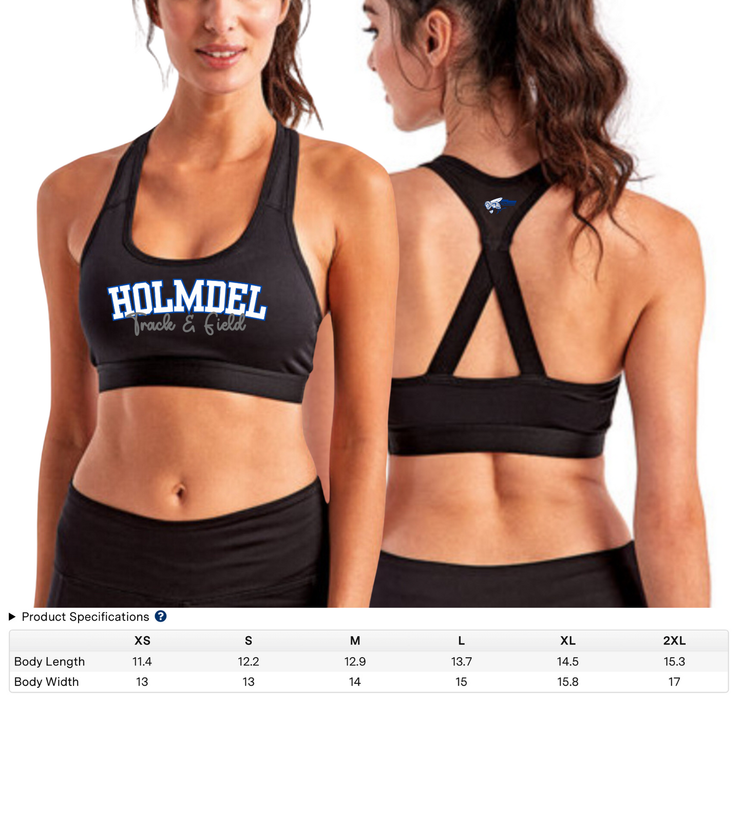Holmdel Hornets Track & Field Sports Bra with Removable Pads